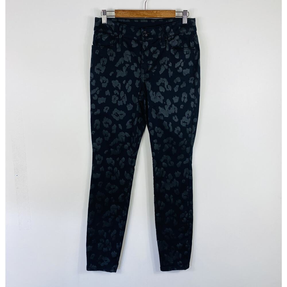 Chico's Jeggings 4 0 Black Leopard Print Coated Secret Stretch Skinny Jeans